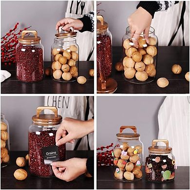 Glass Canister Set with Airtight Acacia Lids, Food Storage Jars