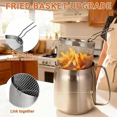 JUANWANG Stainless Steel Deep Fryer Pot with Basket, 3.5L