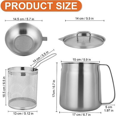 JUANWANG Stainless Steel Deep Fryer Pot with Basket, 3.5L