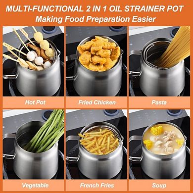 JUANWANG Stainless Steel Deep Fryer Pot with Basket, 3.5L