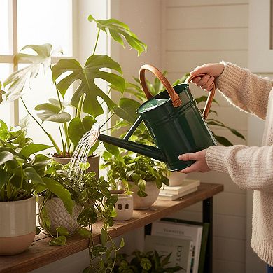 Steel Watering Can Galvanized Copper Accents Removable Rosette Diffuser 1 Gallon Multifunctional