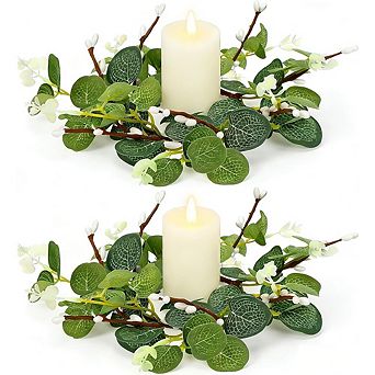 Eucalyptus Wreath, Mini Candle Ring, Spring Farmhouse Table Centerpiece Decor set of 2