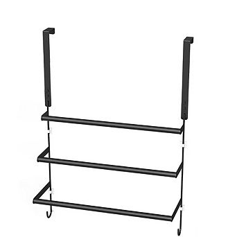 JUANWANG Over the Door Towel Rack with Hooks, Bathroom Storage, Black