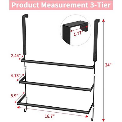 JUANWANG Over the Door Towel Rack with Hooks, Bathroom Storage, Black