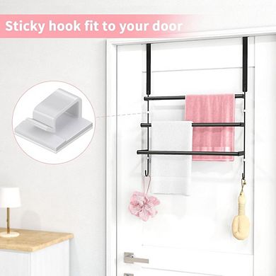 JUANWANG Over the Door Towel Rack with Hooks, Bathroom Storage, Black