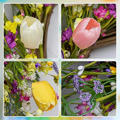 Spring Tulip Wreath Colorful Floral for Front Door Farmhouse