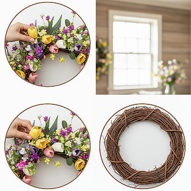 Spring Tulip Wreath Colorful Floral for Front Door Farmhouse