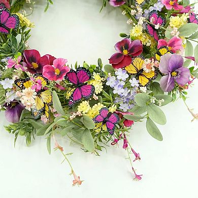 Spring Pansy Wreath Colorful with Berry Daisy for Front Door