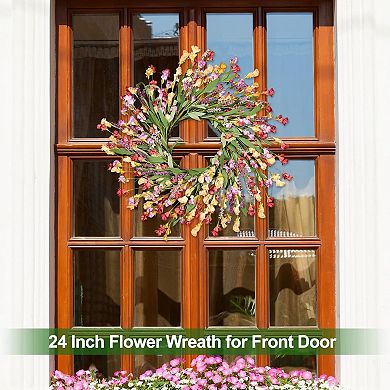 Artificial Floral Wreath with Wildflowers for Front Door