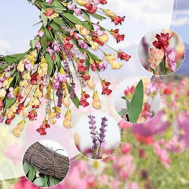 Artificial Floral Wreath with Wildflowers for Front Door