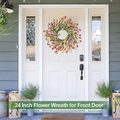Artificial Floral Wreath with Wildflowers for Front Door