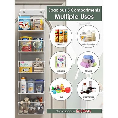 Over Door Hanging Organizer with 5 Clear PVC Shelves for Storage set of 2