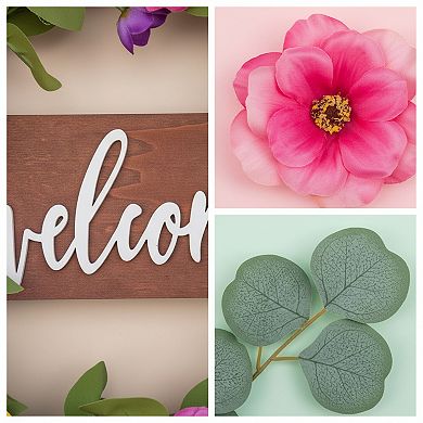 Spring Tulip Wildflower Wreath with Welcome Sign for Front Door