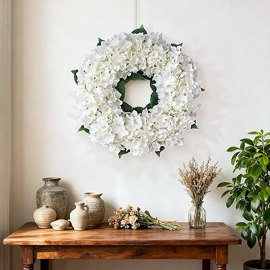 Artificial Hydrangea Wreath White Flowers for Front Door