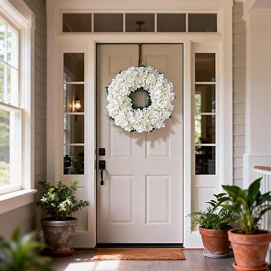Artificial Hydrangea Wreath White Flowers for Front Door