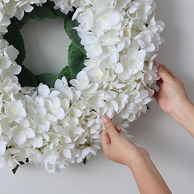 Artificial Hydrangea Wreath White Flowers for Front Door