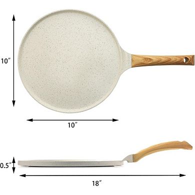 JUANWANG 10" Ceramic Crepe Pan with Spreader, Induction Compatible, White