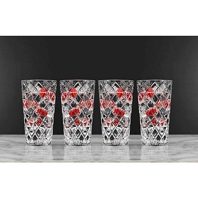 Drinking Glass Set of 4 Textured Diamond Cut, Elegant Glassware
