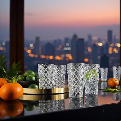 Drinking Glass Set of 4 Textured Diamond Cut, Elegant Glassware