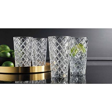 Drinking Glass Set of 4 Textured Diamond Cut, Elegant Glassware