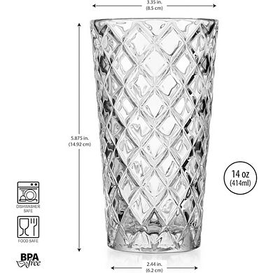 Drinking Glass Set of 4 Textured Diamond Cut, Elegant Glassware