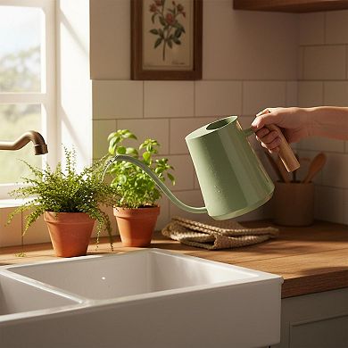 Watering Can Indoor Plants Metal Long Spout Decorative Comfortable Wooden Handle Premium Material