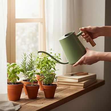 Watering Can Indoor Plants Metal Long Spout Decorative Comfortable Wooden Handle Premium Material
