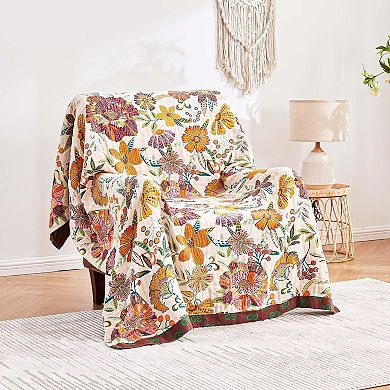 Boho Throw Blanket, Cotton Ultra Soft Luxury Throw Rustic Quilt, 60"x80" Floral Printed Farmhouse