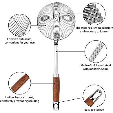 5.3" Spider Strainer Skimmer Spoon with Handle, Stainless Steel Wire Strainer Ladle for Cooking