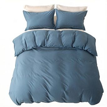 Washed Cotton Duvet Cover Queen Size Soft Breathable Durable Bedding with Zipper Closure - 3 pc