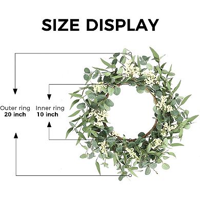 20'' Eucalyptus Wreath for Front Door, Porch, Window - Green Decor for Home, Farmhouse - Spring