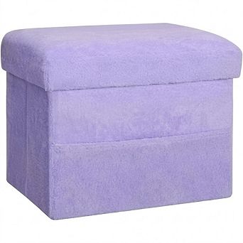Foldable Faux Fur Storage Ottoman, Padded Footstool, Durable, Multi-Use