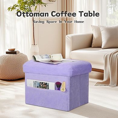 Foldable Faux Fur Storage Ottoman, Padded Footstool, Durable, Multi-Use