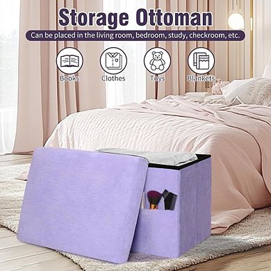 Foldable Faux Fur Storage Ottoman, Padded Footstool, Durable, Multi-Use