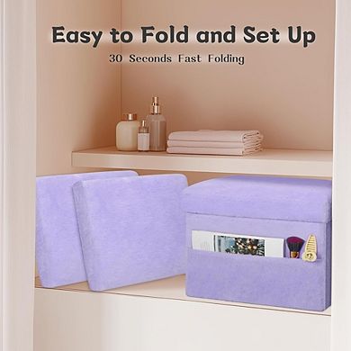 Foldable Faux Fur Storage Ottoman, Padded Footstool, Durable, Multi-Use