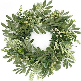 Green Eucalyptus Wreaths for Front Door Spring Summer Wreath with Eucalyptus Leaves,Olives Leaves