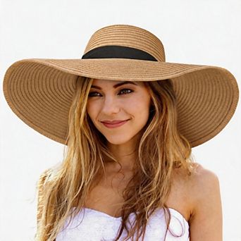 Kaelin Home Womens UPF 50+ Wide Brim Foldable Straw Sun Beach Hat