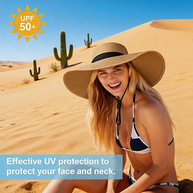 Kaelin Home Womens UPF 50+ Wide Brim Foldable Straw Sun Beach Hat