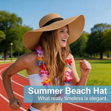 Kaelin Home Womens UPF 50+ Wide Brim Foldable Straw Sun Beach Hat