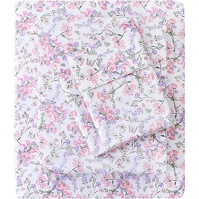 Cozy Vintage Microfiber Printed Queen Sheet Set - Soft Breathable Percale Cotton Floral Bed Sheets
