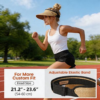 Kaelin Home Womens UPF 80+ Straw Ponytail Visor Hat Packable for Beach Travel