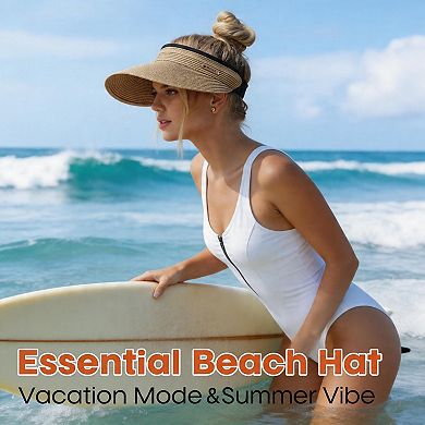 Kaelin Home Womens UPF 80+ Straw Ponytail Visor Hat Packable for Beach Travel