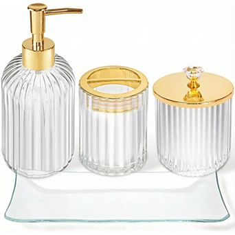 Bathroom Accessories 4 pc of Glass Bathroom Counter Organizer Set, Bathroom Decor Gifts