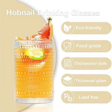 Drinking Glass Set of 12 Vintage Embossed, Dishwasher Safe