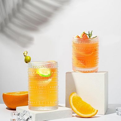 Drinking Glass Set of 12 Vintage Embossed, Dishwasher Safe