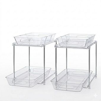 2-Pack 2 tier Under Sink Pull-Out Organizer with Hooks and Cups