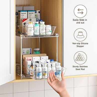 2-Pack 2-Tier Under Sink Pull-Out Organizer with Hooks and Cups