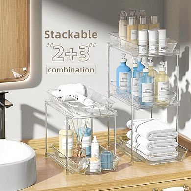 2-Pack 2-Tier Under Sink Pull-Out Organizer with Hooks and Cups
