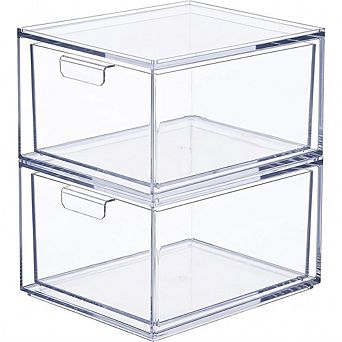 2-Pack Clear Stackable Plastic Organizer Drawers for Cosmetics & Beauty