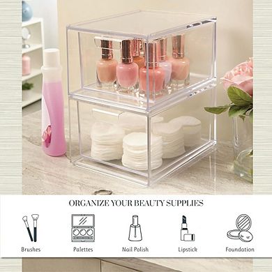 2-Pack Clear Stackable Plastic Organizer Drawers for Cosmetics & Beauty